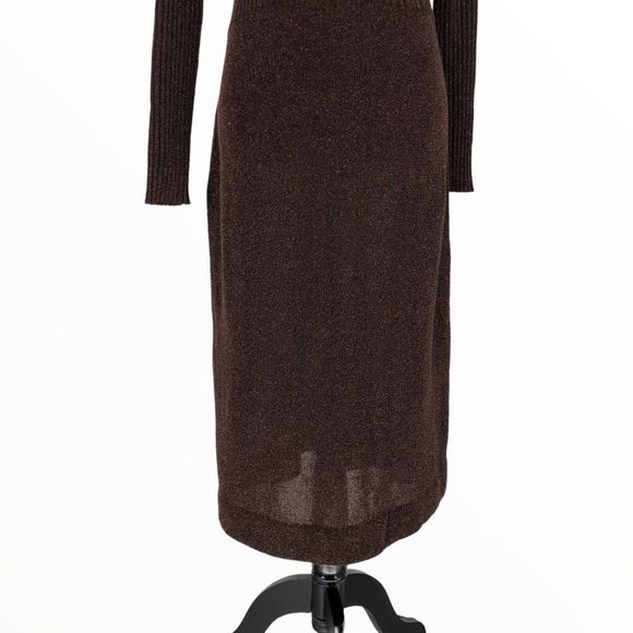 70’s Vintage Wenjilli Brown Metallic Knit Long Sleeve Maxi Dress - Picture 5 of 12